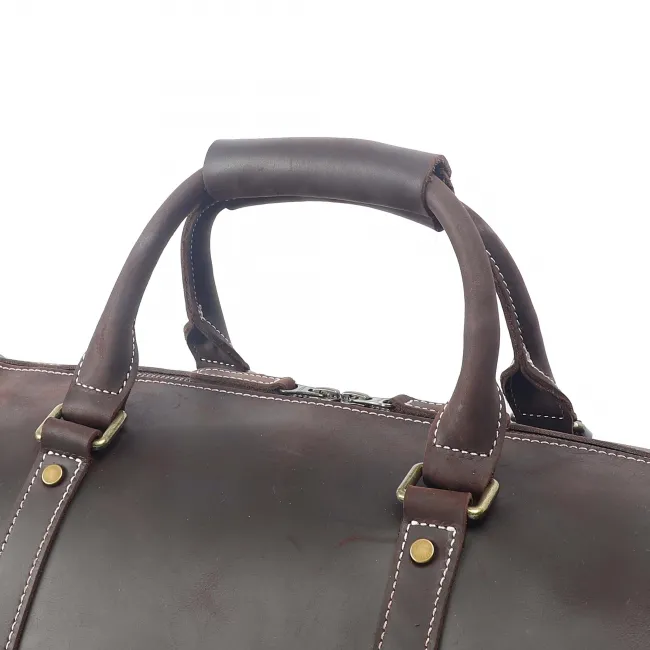 Crazy Horse Leather Travel Bag OEMBS44-Dark Brown