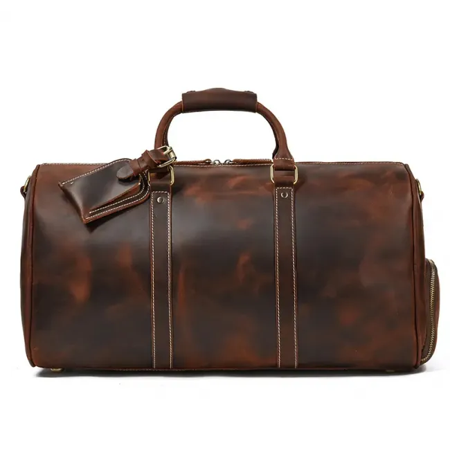 Crazy Horse Leather Travel Bag OEMBS44-Dark Brown